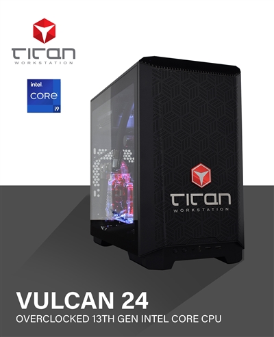 Titan Vulcan 24 - Overclocked 14th Gen Intel Core Processors Mini ITX Custom Liquid Cooled Workstation PC for CAD/CAM up to 24 CPU Cores