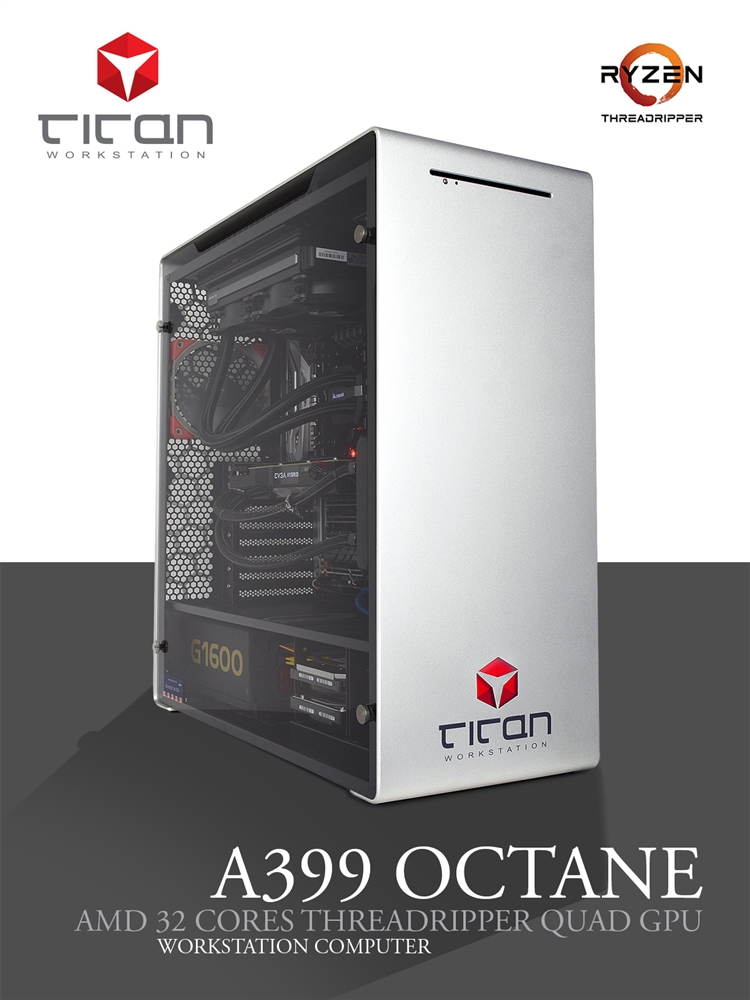 Titan A399 Octane - AMD Threadripper Quad Rendering Workstation PC up to 32 Cores - Best Workstation Computer for CUDA GPU Rendering.