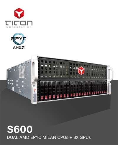 Titan S600 - Dual AMD EPYC Milan CPUs + 8x GPUs Server PC for AI / Deep Learning HPC up to 128 cores - Supermicro 4124GS-TNR
