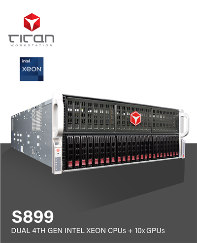 Titan S899 - Dual 5th/4th Gen Intel Xeon Scalable CPUs + 10x GPUs Server PC for AI / Deep Learning HPC up to 128 Cores - Supermicro SYS-421GE-TNRT